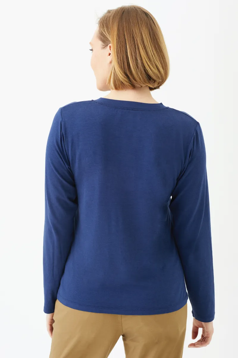 Women's Bamboo Cotton Long-Sleeve Henley Tee-All Sales Final