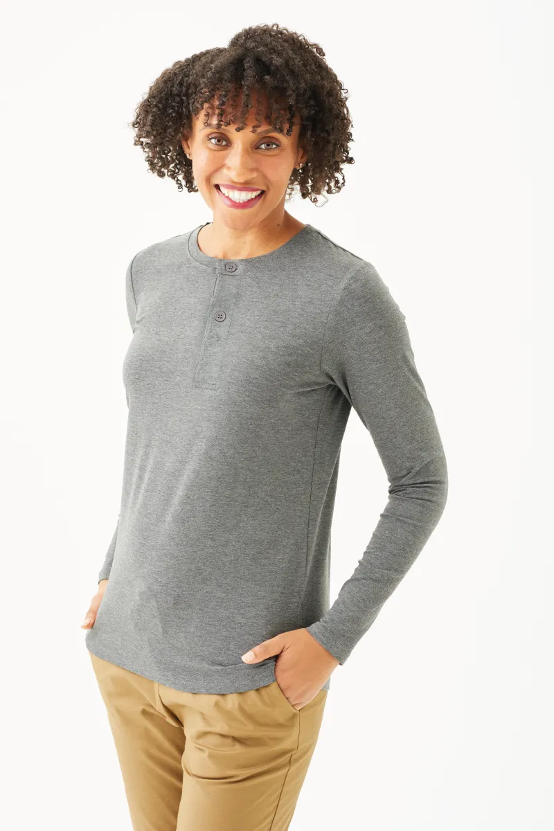 Women's Bamboo Cotton Long-Sleeve Henley Tee-All Sales Final