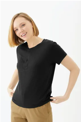 Women's Bamboo Cotton Short-Sleeve Henley Tee-All Sales Final