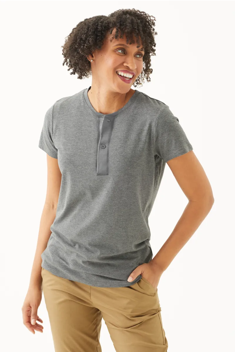 Women's Bamboo Cotton Short-Sleeve Henley Tee-All Sales Final