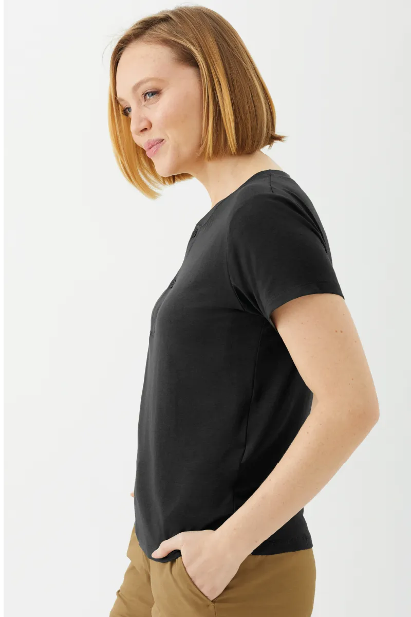 Women's Bamboo Cotton Short-Sleeve Henley Tee-All Sales Final