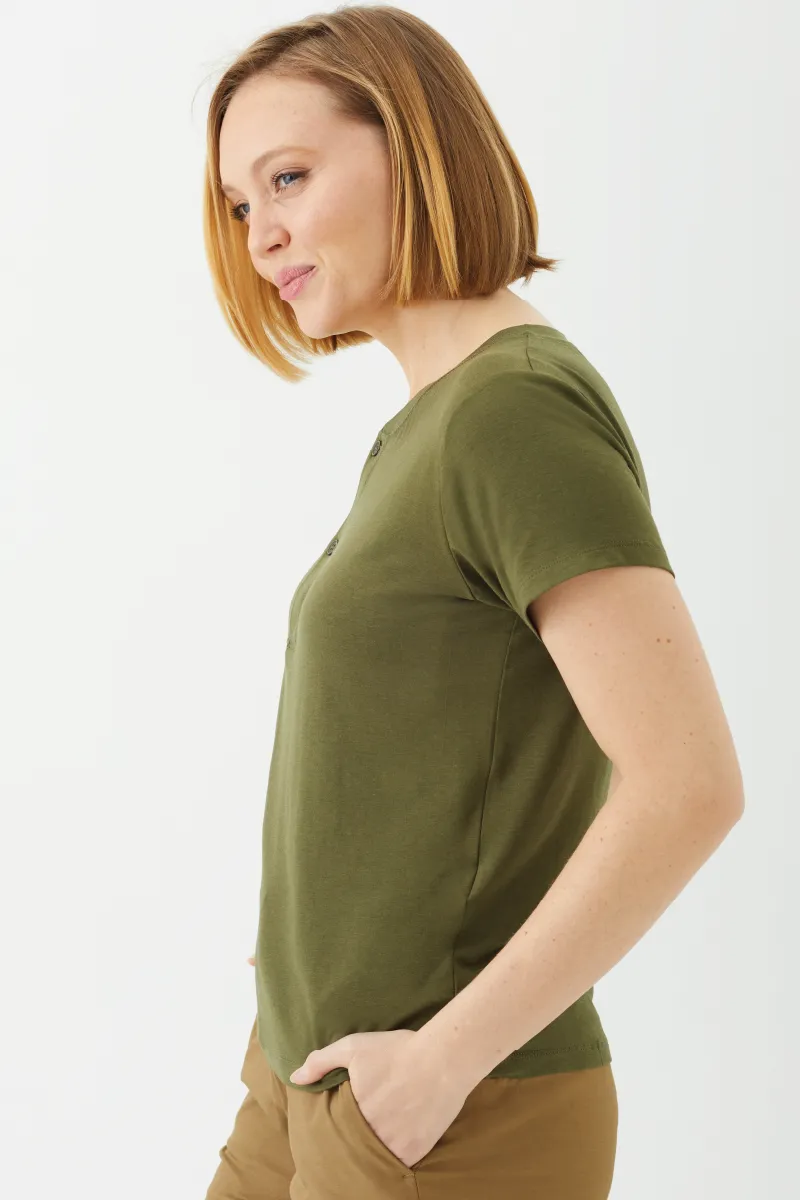 Women's Bamboo Cotton Short-Sleeve Henley Tee-All Sales Final