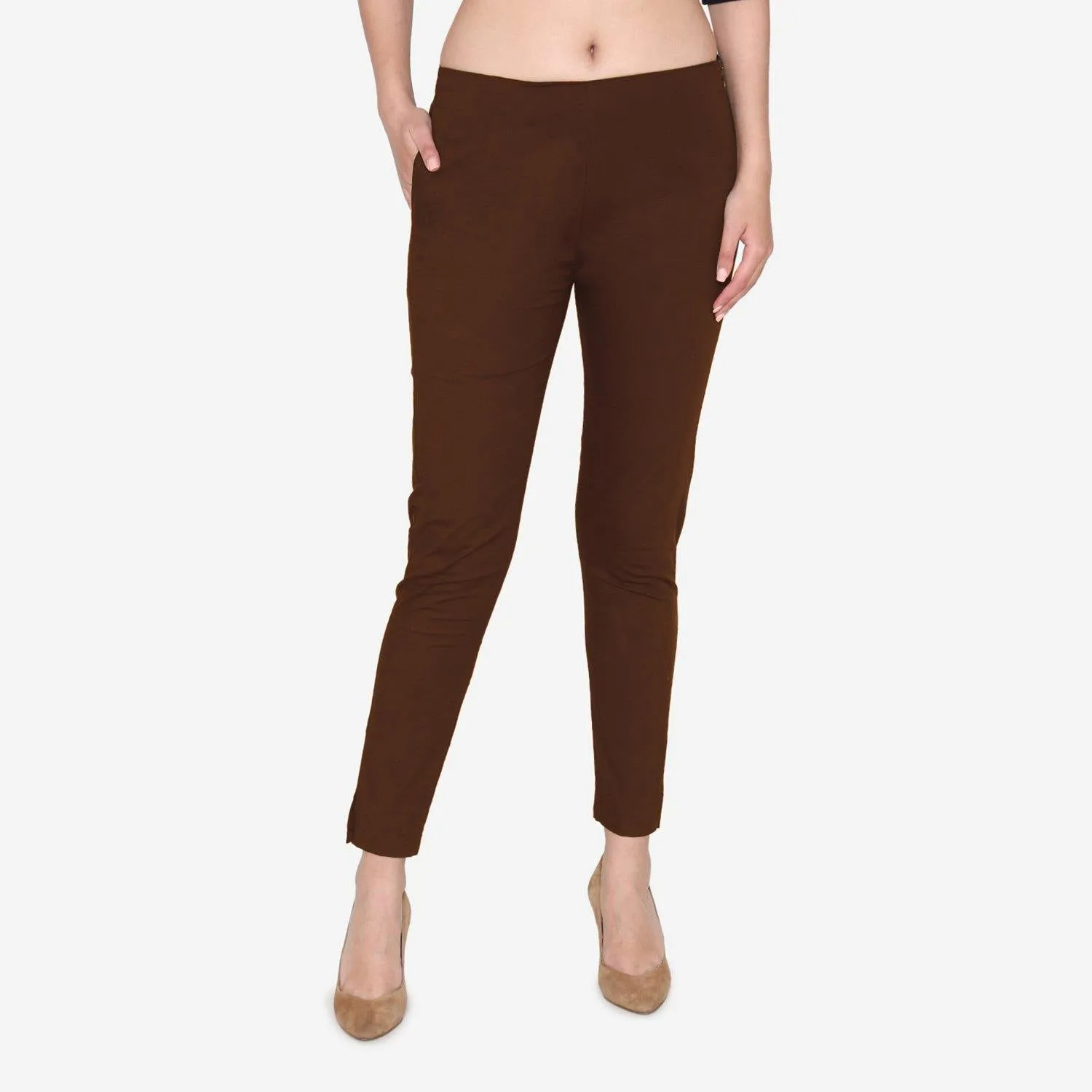 Women's Cotton Formal Trousers - Brown