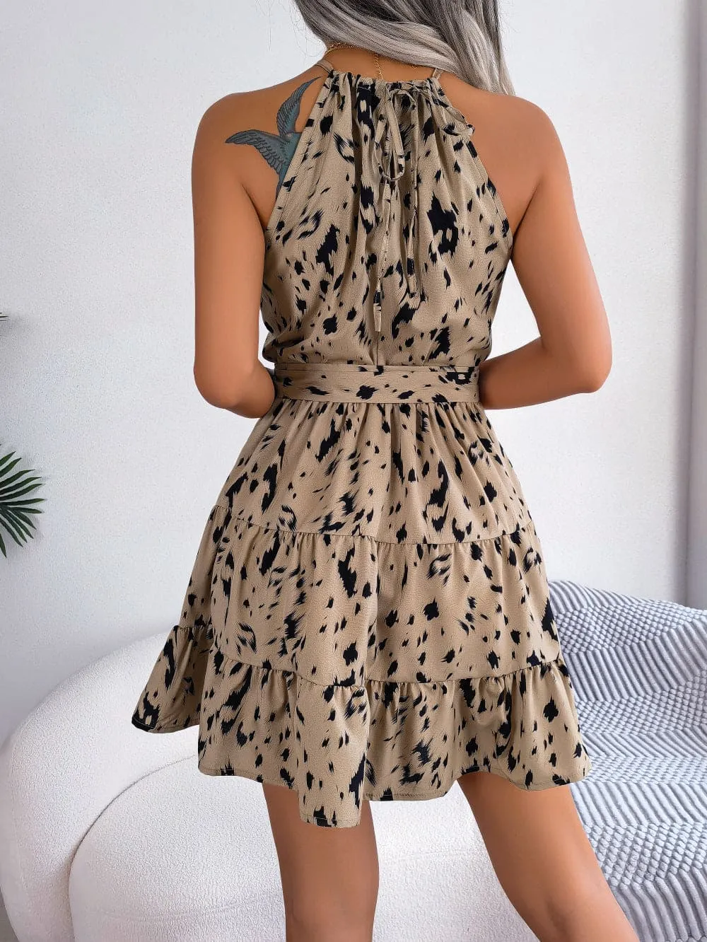 Women's Summer Beach Dress - Casual Leopard Print Ruffled Swing Dress for Stylish Comfort