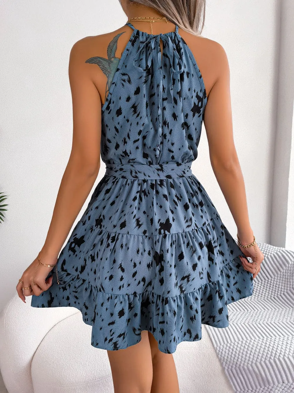 Women's Summer Beach Dress - Casual Leopard Print Ruffled Swing Dress for Stylish Comfort