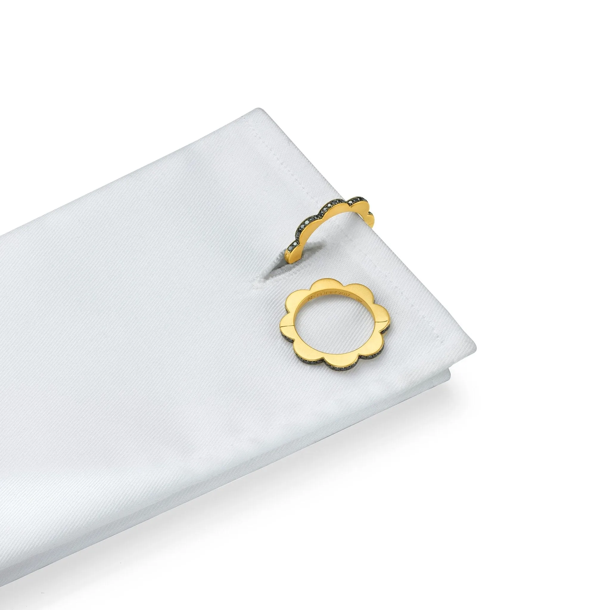 Yellow Gold Bloom Cufflinks with Black Diamonds